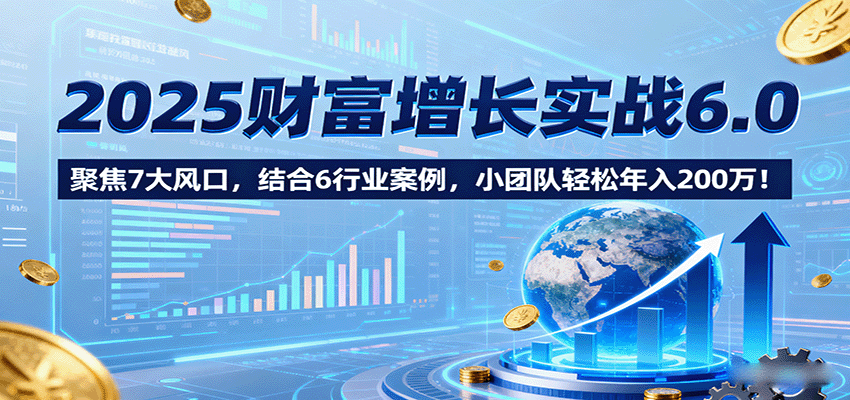 2025财富增长实战6.0，聚焦7大风口，结合6行业案例，小团队轻松年入200万！  
						