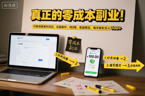 真正的零成本副业!问卷调查暴利项目,无脑操作,纯0撸,收益稳定,每天轻松日入100+【揭秘】