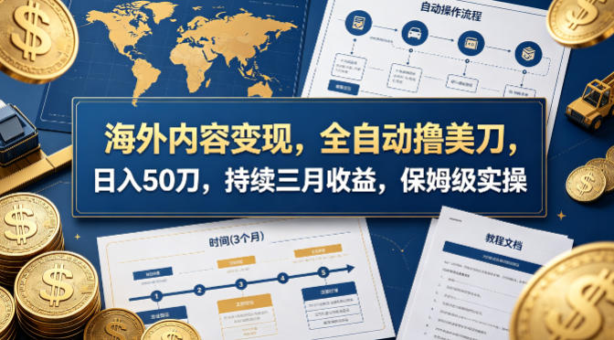 海外内容变现，全自动撸美刀，日入50刀，持续三月收益，保姆级实操【揭秘】  
						