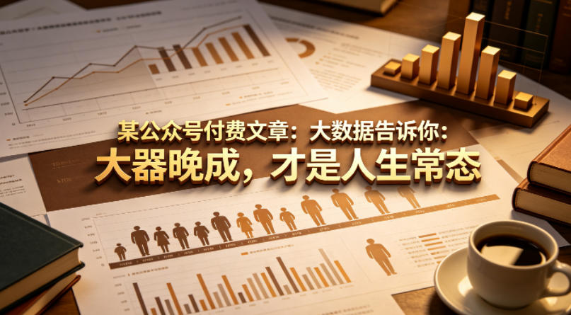 某公众号付费文章：大数据告诉你：大器晚成，才是人生常态  
						