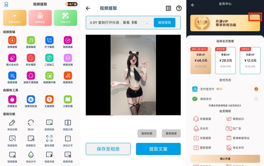 视频提取36二创去重、去水印、压缩、格式转换解锁会员版 
						