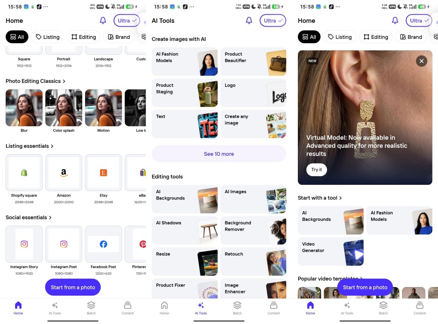 Photoroom，AI商品图与模特上身图 
						